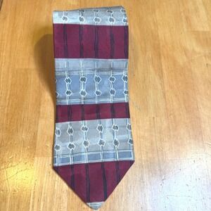 Enzo Felini Burgundy Grey Geometric Striped Handmade 100% Silk Tie Italy
